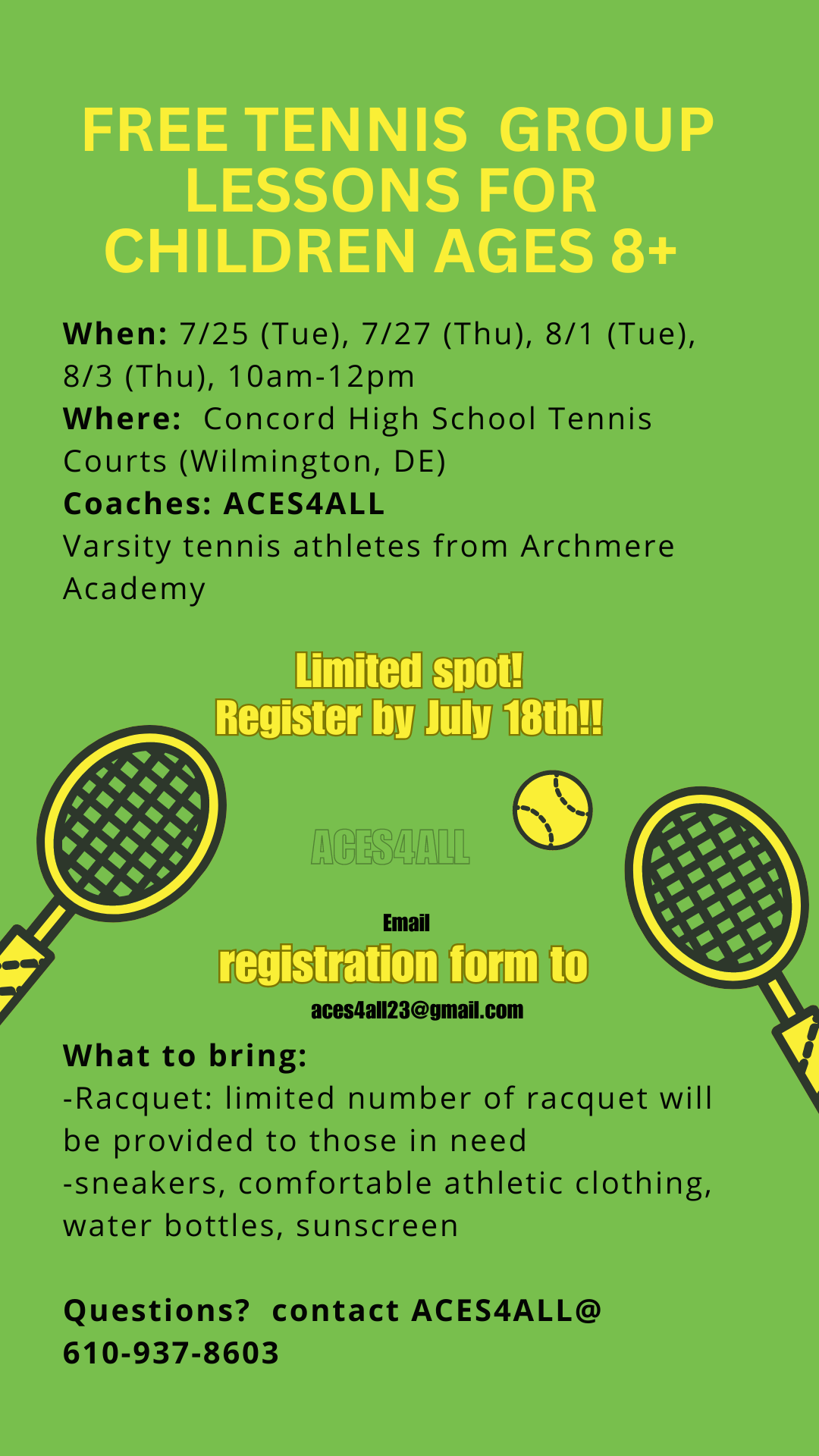 Aces4All 2023 camp original flyer